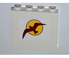 Panel 1 x 4 x 3 with Side Supports - Hollow Studs with Bird and Sun Pattern (Sticker) - Set 4435