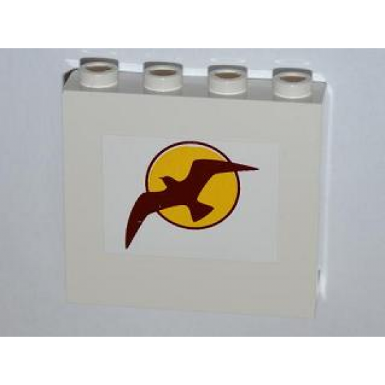 Panel 1 x 4 x 3 with Side Supports - Hollow Studs with Bird and Sun Pattern (Sticker) - Set 4435