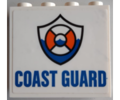 Panel 1 x 4 x 3 with Side Supports - Hollow Studs with Blue 'COAST GUARD' and Logo Pattern (Sticker) - Set 60167