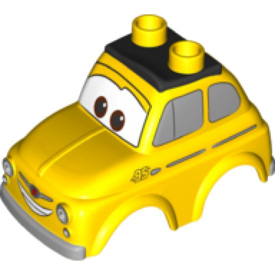Duplo, Vehicle Car Body 2 Top Studs Compact with Cars Luigi with Silver Side Windows Pattern