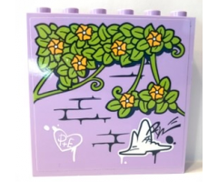 Panel 1 x 6 x 5 with Lime Leaves and Bright Light Orange Flowers on Lavender Brick Wall with Graffiti Pattern (Sticker) - Set 41365