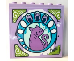 Panel 1 x 6 x 5 with Medium Lavender Cat Design in Light Aqua and Medium Azure Circles and 'Emma' Pattern (Sticker) - Set 41365