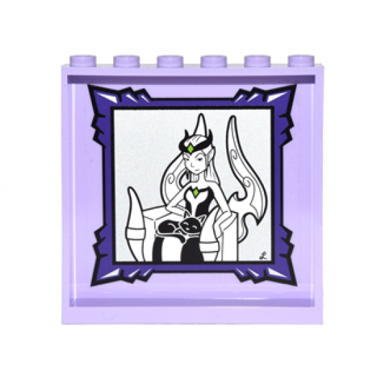 Panel 1 x 6 x 5 with Portrait of Elves Ragana and Cat Jynx in Dark Purple Frame on Inside Pattern (Sticker) - Set 41180