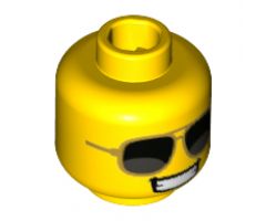 Minifigure, Head Gold-Rimmed Sunglasses, Wide Smile with Teeth Pattern - Hollow Stud
