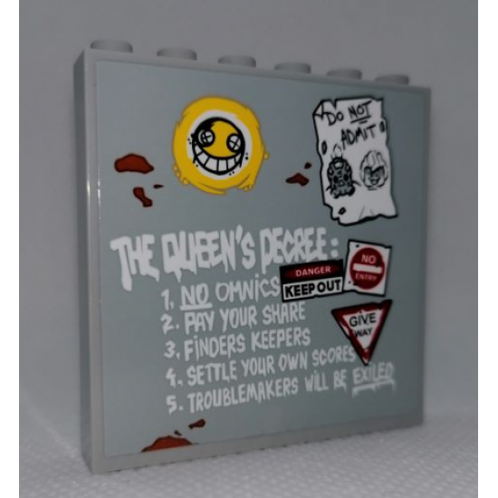 Panel 1 x 6 x 5 with 'THE QUEEN'S DECREE:' List, 'DO NOT ADMIT' Poster, Danger Signs and Smile Face Pattern (Sticker) - Set 75977