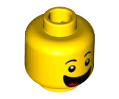 Minifigure, Head Black Eyebrows, Wide Open Smile with Tongue Pattern - Hollow Stud