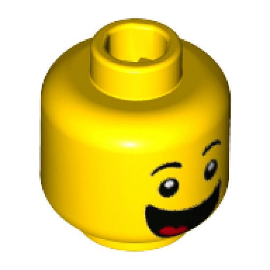 Minifigure, Head Black Eyebrows, Wide Open Smile with Tongue Pattern - Hollow Stud