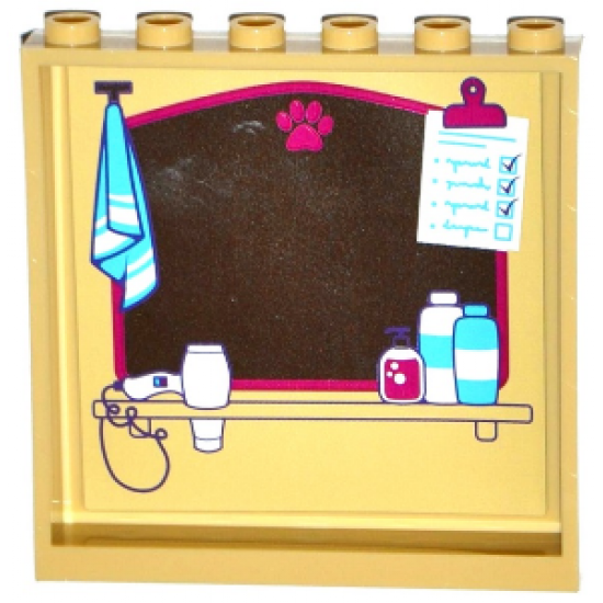 Panel 1 x 6 x 5 with Mirror with Paw Print, Towel, Checklist, Hair Dryer and Toiletries Pattern on Inside Pattern (Sticker) - Set 41124