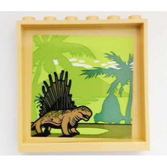 Panel 1 x 6 x 5 with Palm Trees and Dimetrodons / Dinosaurs Pattern on Inside (Sticker) - Set 75930