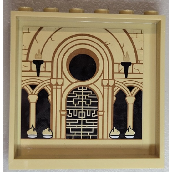 Panel 1 x 6 x 5 with Torches, Bricks, Arches, Doorway and Fires Pattern on Inside (Sticker) - Set 71043