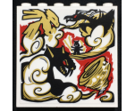 Panel 1 x 6 x 5 with Black, Gold, Red and White Dragon, Ninja Minifigure, Cloud and Tornado Pattern (Sticker) - Set 70670