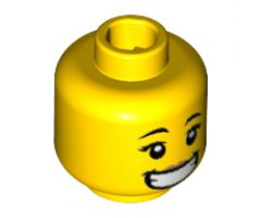 Minifigure, Head Female, Black Eyebrows, Peach Lips, Wide Smile with Teeth Pattern - Hollow Stud
