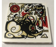 Panel 1 x 6 x 5 with Black, Gold, Red and White Dragon and Ninja Minifigure Pattern (Sticker) - Set 70670