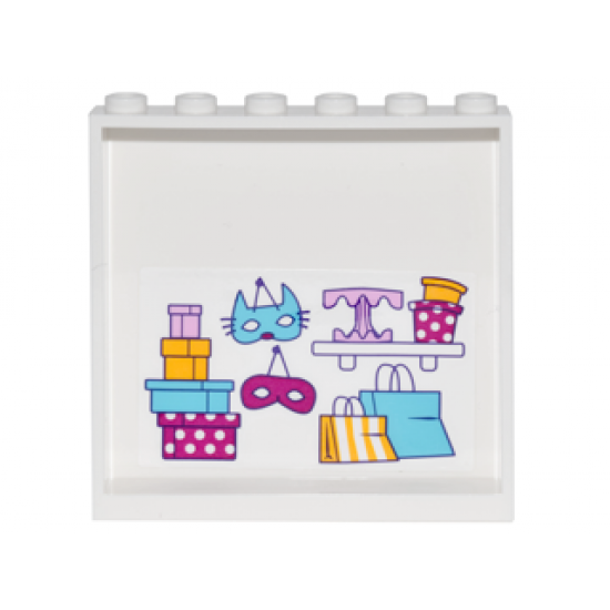 Panel 1 x 6 x 5 with Gift Boxes, Masks, Shelf with Cake Stand and Round Boxes and Shopping Bags on Inside Pattern (Sticker) - Set 41132