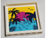 Panel 1 x 6 x 5 with Medium Azure Waves, Dark Blue Palm Trees, Magenta Sun, and Yellow Sky Sunset Pattern (Sticker) - Set 41374