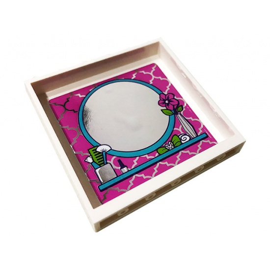 Panel 1 x 6 x 5 with Mirror, Flower in Vase, Bow and Brushes with Comb Pattern on Inside (Sticker) - Set 41391