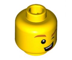 Minifigure, Head Orange Eyebrows, Winking Left Eye, Open Mouth with Teeth and Tongue Pattern - Hollow Stud