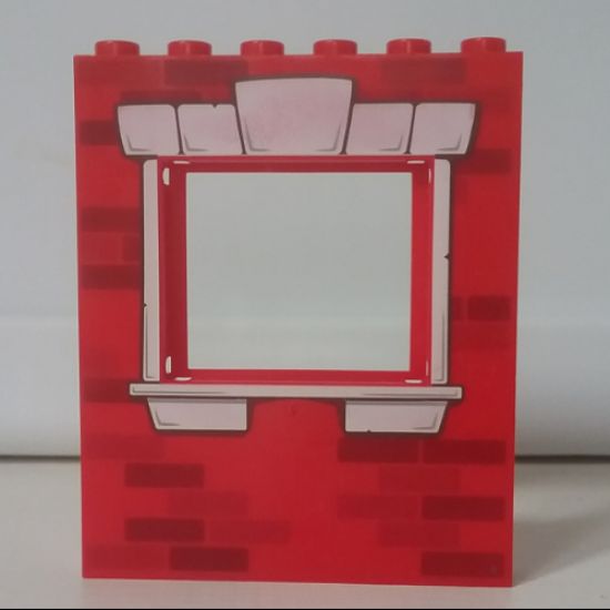 Panel 1 x 6 x 6 with Window with Bricks and White Window Frame Pattern