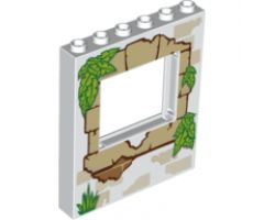 Panel 1 x 6 x 6 with Window with Tan Bricks, Grass and Leaves Pattern