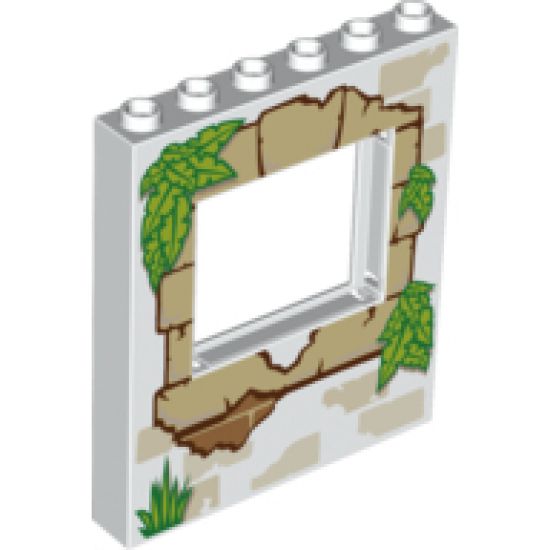 Panel 1 x 6 x 6 with Window with Tan Bricks, Grass and Leaves Pattern
