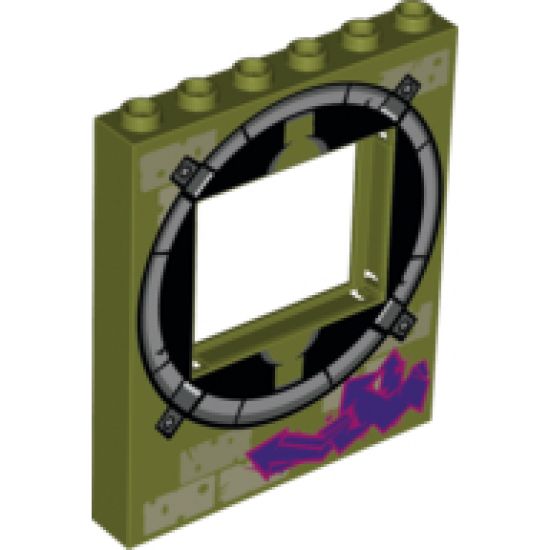 Panel 1 x 6 x 6 with Window with Round Sewer Opening Outline Pattern