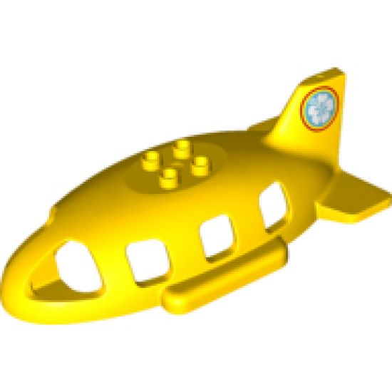 Duplo, Aircraft Airplane Midsize Fuselage Upper with Tail with Flower Inside Red Circle Pattern