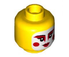 Minifigure, Head Female White Painted Face, Red Eye Makeup, Cheek Circles, and Lips Pattern - Hollow Stud