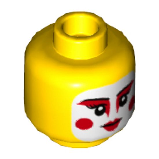 Minifigure, Head Female White Painted Face, Red Eye Makeup, Cheek Circles, and Lips Pattern - Hollow Stud