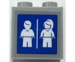 Brick, Modified 1 x 2 x 1 2/3 with Studs on Side with White Male and Female Minifigure Silhouettes on Blue Square Pattern (Sticker) - Set 70425