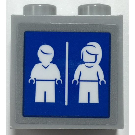 Brick, Modified 1 x 2 x 1 2/3 with Studs on Side with White Male and Female Minifigure Silhouettes on Blue Square Pattern (Sticker) - Set 70425