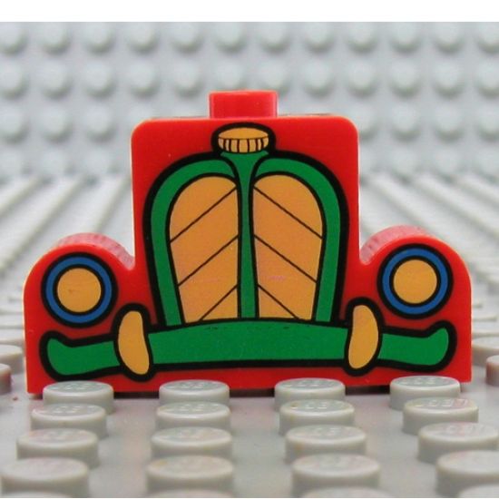 Brick, Modified 1 x 4 x 2 Center Stud Top with Car Grille Mickey green/yellow Pattern