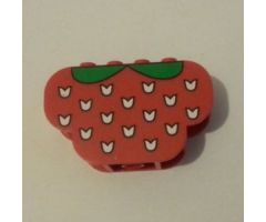 Slope, Curved 6 x 2 x 3 Triple with Eight Studs with White Flecks and Green Leaves (Strawberry) Pattern