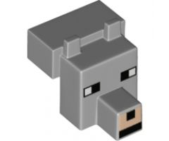 Animal, Body Part Creature Head Pixelated with Muzzle and Two Square Black and White Eyes Pattern (Minecraft Wolf)