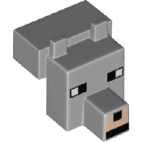 Animal, Body Part Creature Head Pixelated with Muzzle and Two Square Black and White Eyes Pattern (Minecraft Wolf)