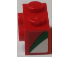 Brick, Modified 1 x 2 with Studs on 1 Side with Red, Green, and White Pattern Model Left Side (Sticker) - Set 75908