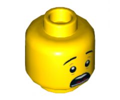 Minifigure, Head Dual Sided Black Eyebrows, Scared / Closed Eyes Crying Pattern - Hollow Stud