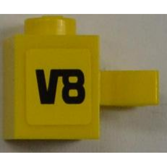 Brick, Modified 1 x 1 with Open U Clip (Vertical Grip) - Solid Stud with Black 'V8' Pattern Model Left Side (Sticker) - Set 8186