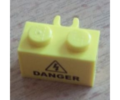 Brick, Modified 1 x 2 with Open O Clip Vertical with Electricity Danger Sign Pattern (Sticker) - Set 8424