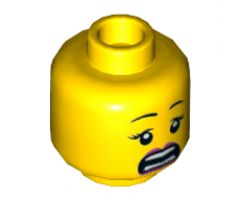 Minifigure, Head Dual Sided Female Black Eyebrows, Red Lips, Scared / Smile with Teeth Pattern - Hollow Stud