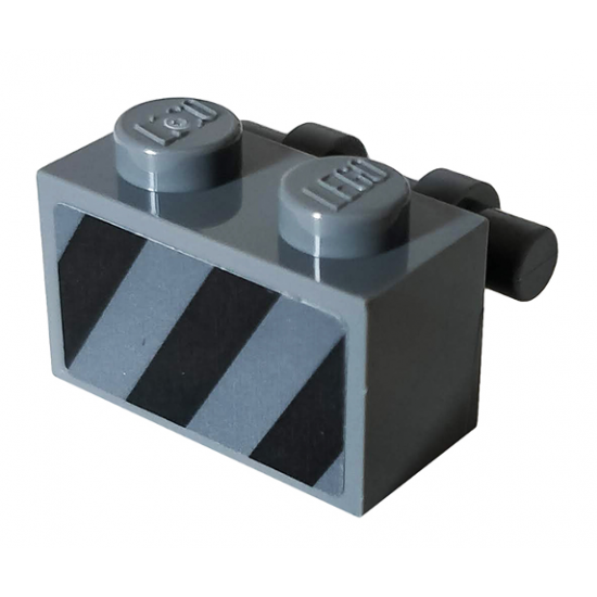 Brick, Modified 1 x 2 with Bar Handle with Black and Dark Bluish Gray Danger Stripes Pattern (Sticker) - Set 76100