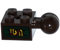 Technic, Brick Modified 2 x 2 with Ball and Axle Hole with 6 Holes in Ball with Open Hatch with Red and Yellow Wires Pattern (Sticker) - Set 70735