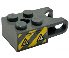Technic, Brick Modified 2 x 2 with Ball Socket Wide and Axle Hole with Danger Stripes and 'CRUSHING DANGER' Pattern (Sticker) - Set 7984