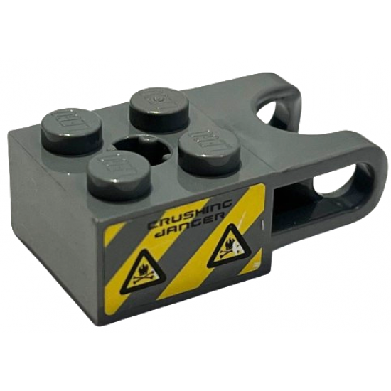 Technic, Brick Modified 2 x 2 with Ball Socket Wide and Axle Hole with Danger Stripes and 'CRUSHING DANGER' Pattern (Sticker) - Set 7984