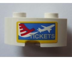 Brick, Round Corner 2 x 2 Macaroni with Stud Notch and Reinforced Underside with Airplane and 'TICKETS' Pattern (Sticker) - Set 3182