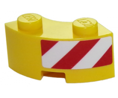 Brick, Round Corner 2 x 2 Macaroni with Stud Notch and Reinforced Underside with Red and White Danger Stripes on Right Pattern (Sticker) - Set 60152