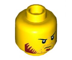 Minifigure, Head Beard Stubble Dark Red, Sideburns, Goatee, Curved Black Eyebrows Pattern - Hollow Stud