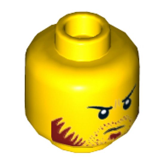 Minifigure, Head Beard Stubble Dark Red, Sideburns, Goatee, Curved Black Eyebrows Pattern - Hollow Stud