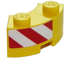 Brick, Round Corner 2 x 2 Macaroni with Stud Notch and Reinforced Underside with Red and White Danger Stripes on Left Pattern (Sticker) - Set 60152