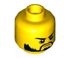 Minifigure, Head Dual Sided Beard Black, Black Eyebrows, Firm / Angry Open Mouth Pattern - Hollow Stud