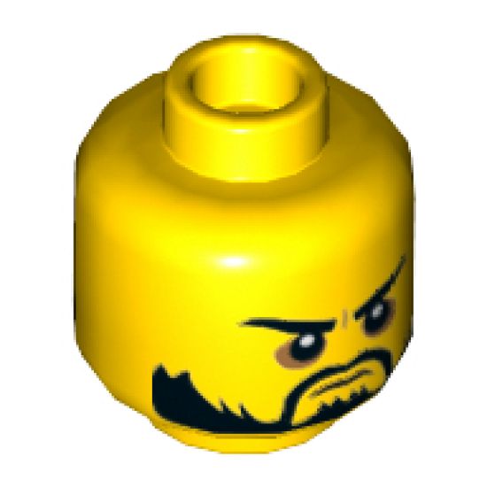 Minifigure, Head Dual Sided Beard Black, Black Eyebrows, Firm / Angry Open Mouth Pattern - Hollow Stud